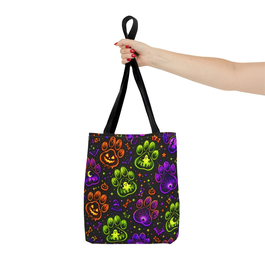 Spooky Neon Paw Print Tote Bag – Halloween Dog Lover Gift Printify