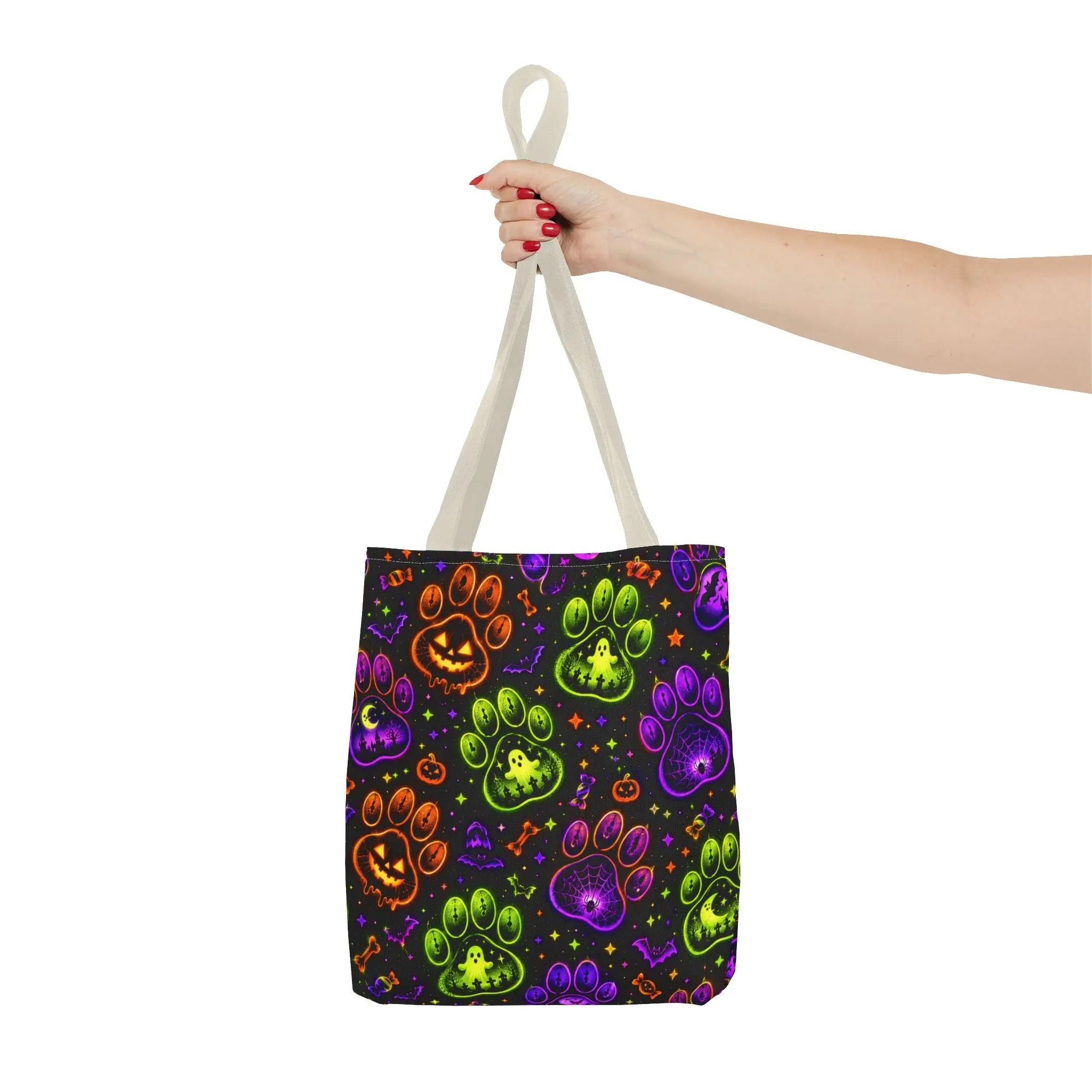 Spooky Neon Paw Print Tote Bag – Halloween Dog Lover Gift Printify