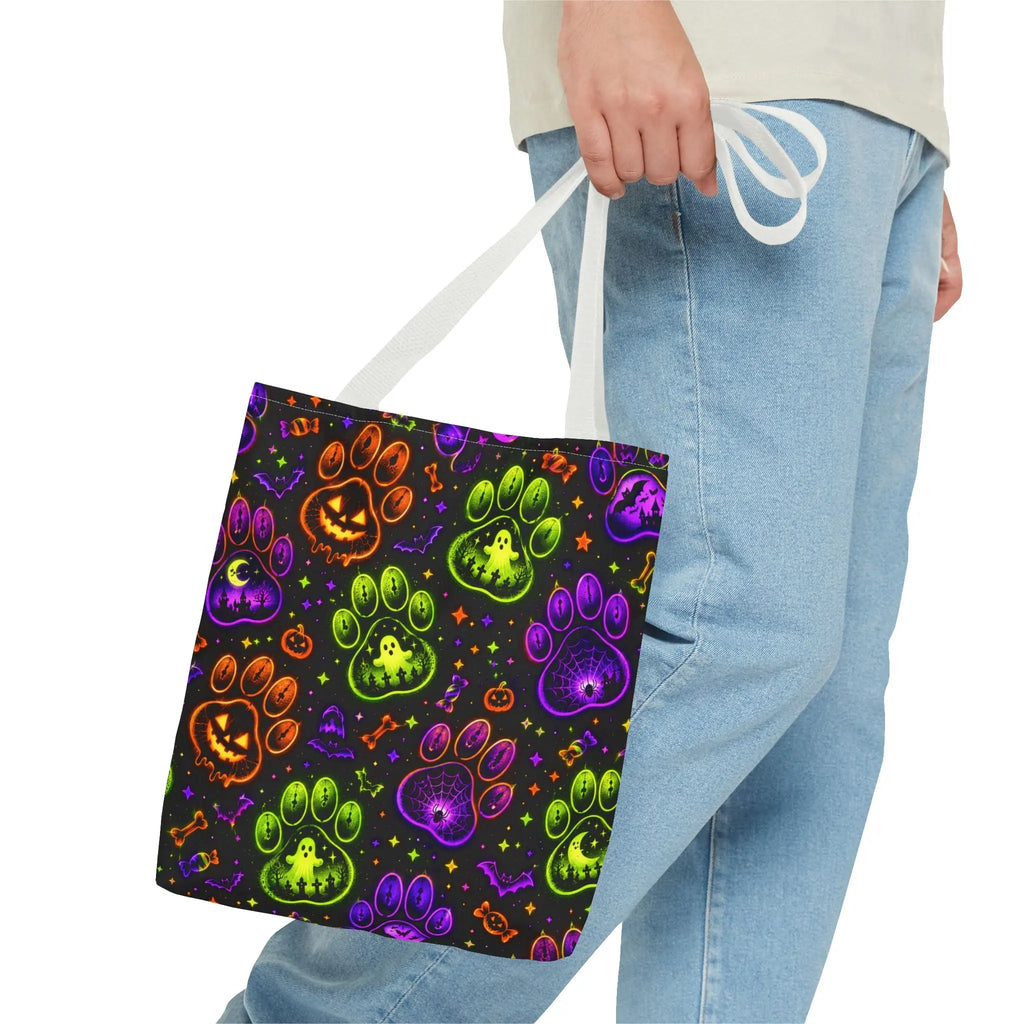 Spooky Neon Paw Print Tote Bag – Halloween Dog Lover Gift Printify