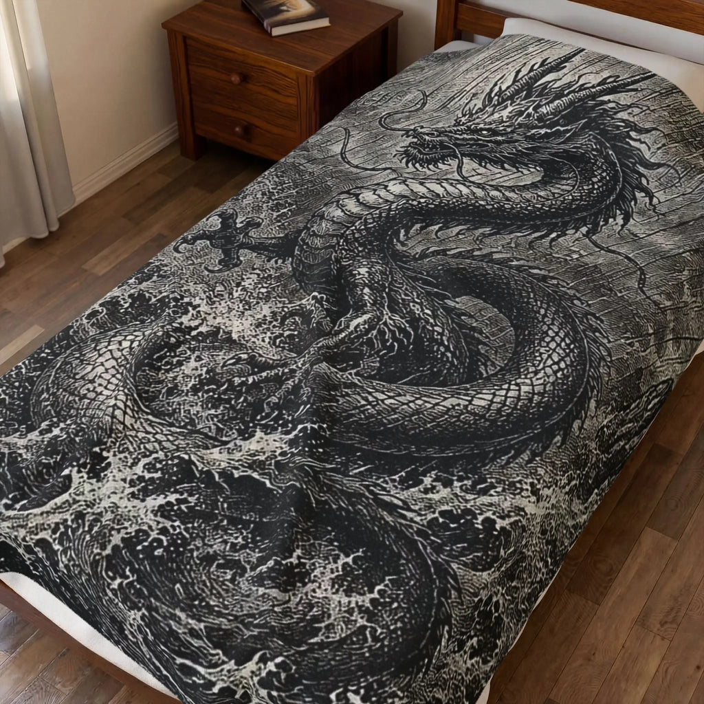 Japanese dragon plush throw Printify
