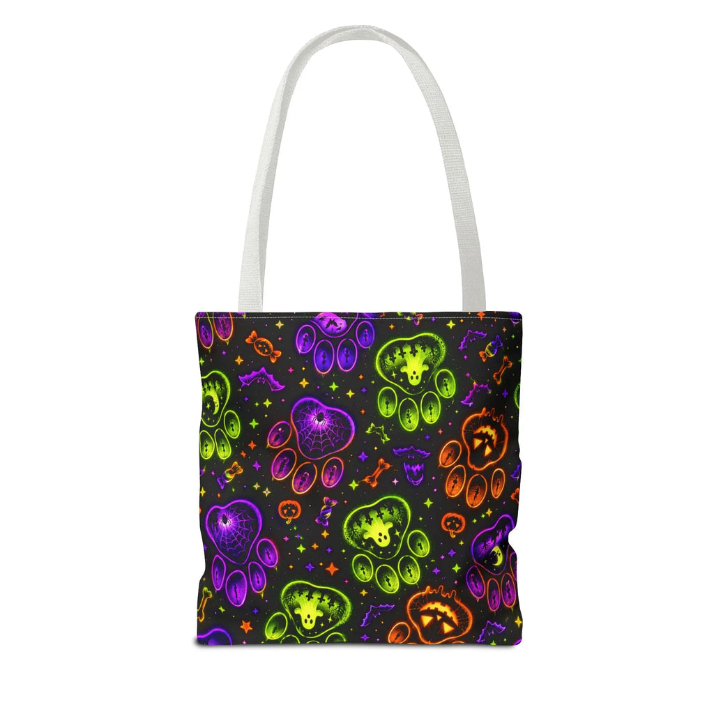 Spooky Neon Paw Print Tote Bag – Halloween Dog Lover Gift Printify