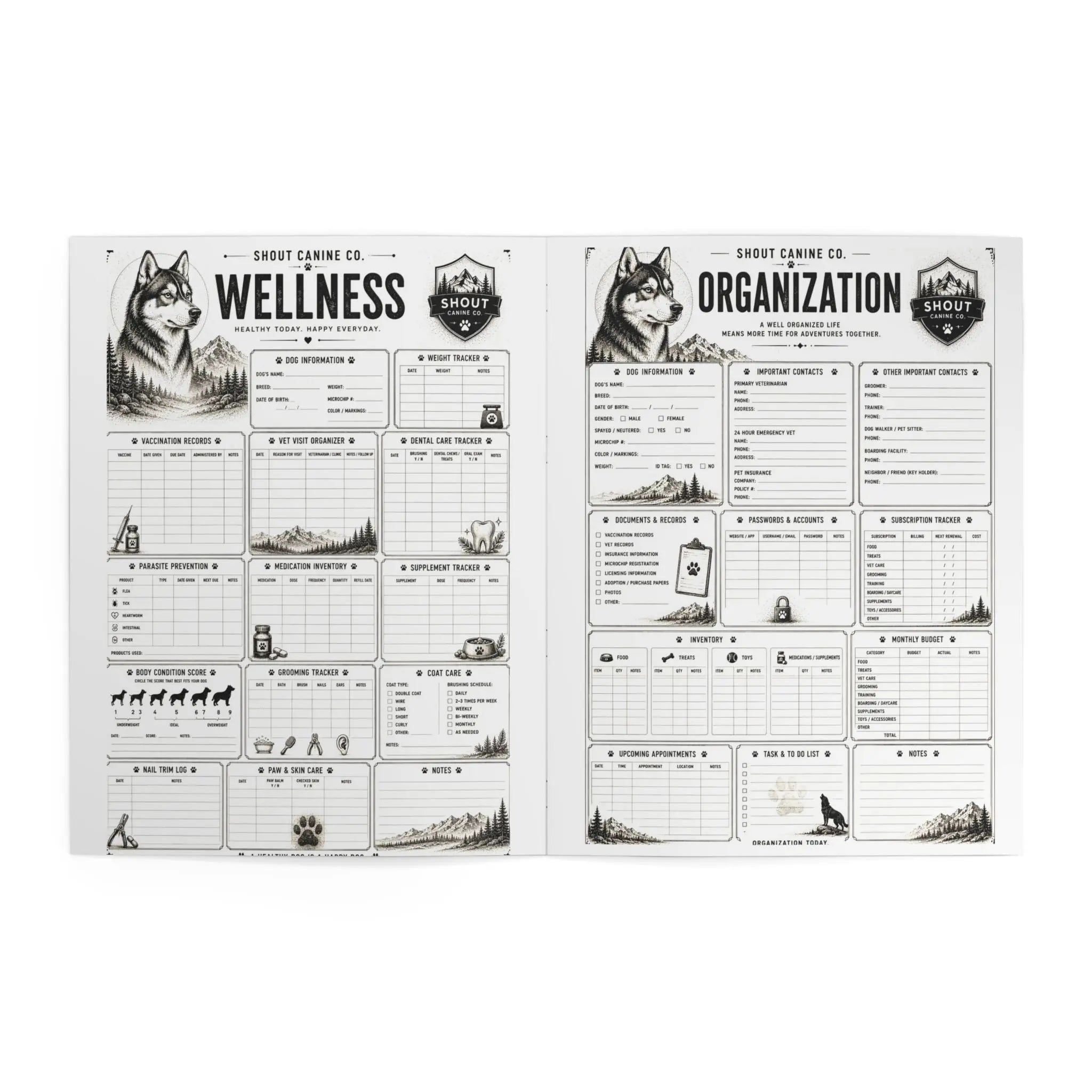SHOUT Canine Co. Dog Care & Training Log Printify