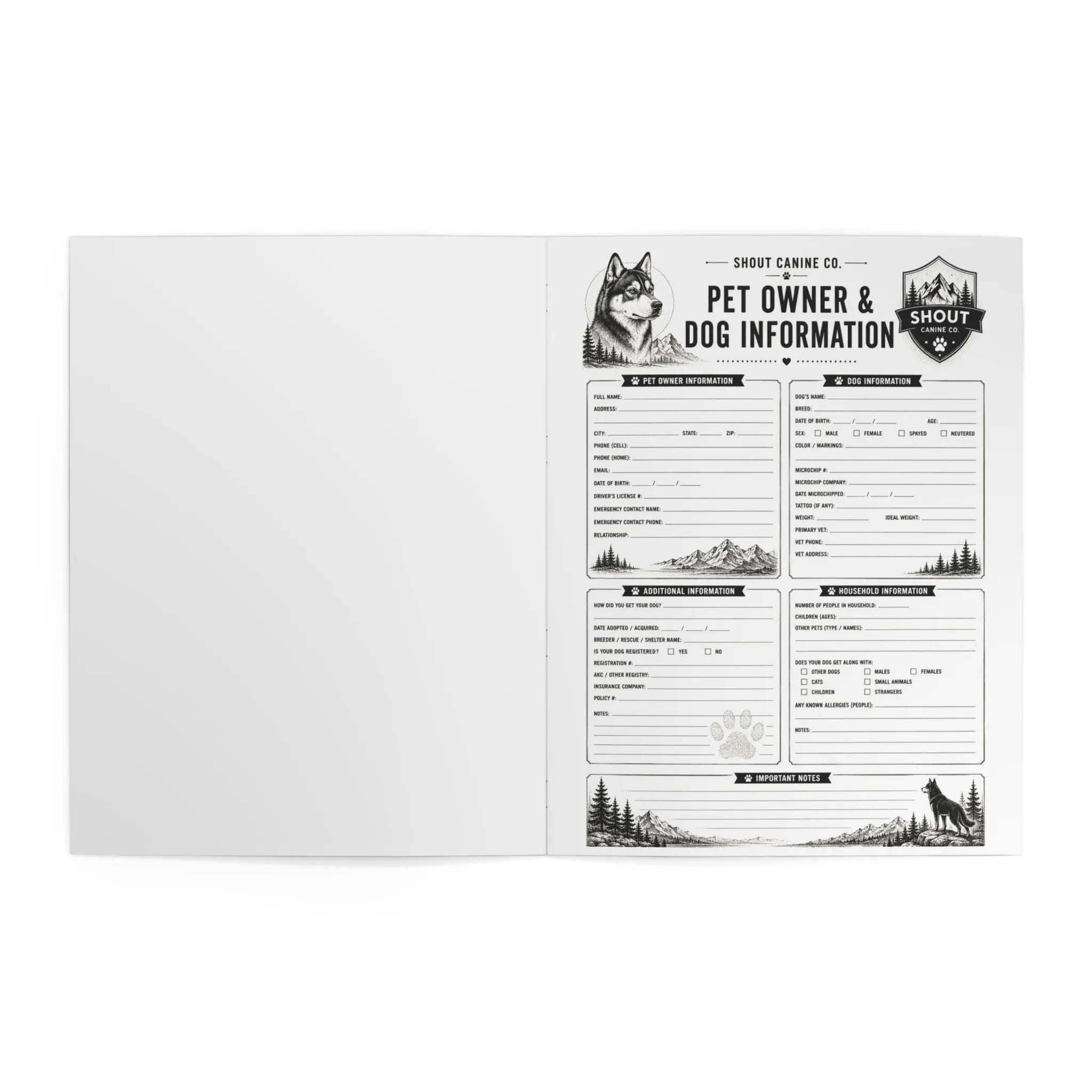 SHOUT Canine Co. Dog Care & Training Log Printify