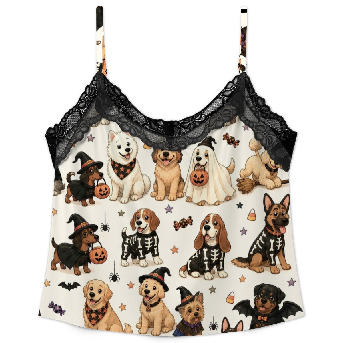 Women Cami Lace Pajama Set halloween dog pattern