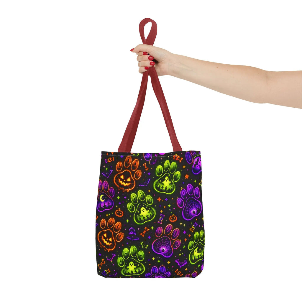 Spooky Neon Paw Print Tote Bag – Halloween Dog Lover Gift Printify