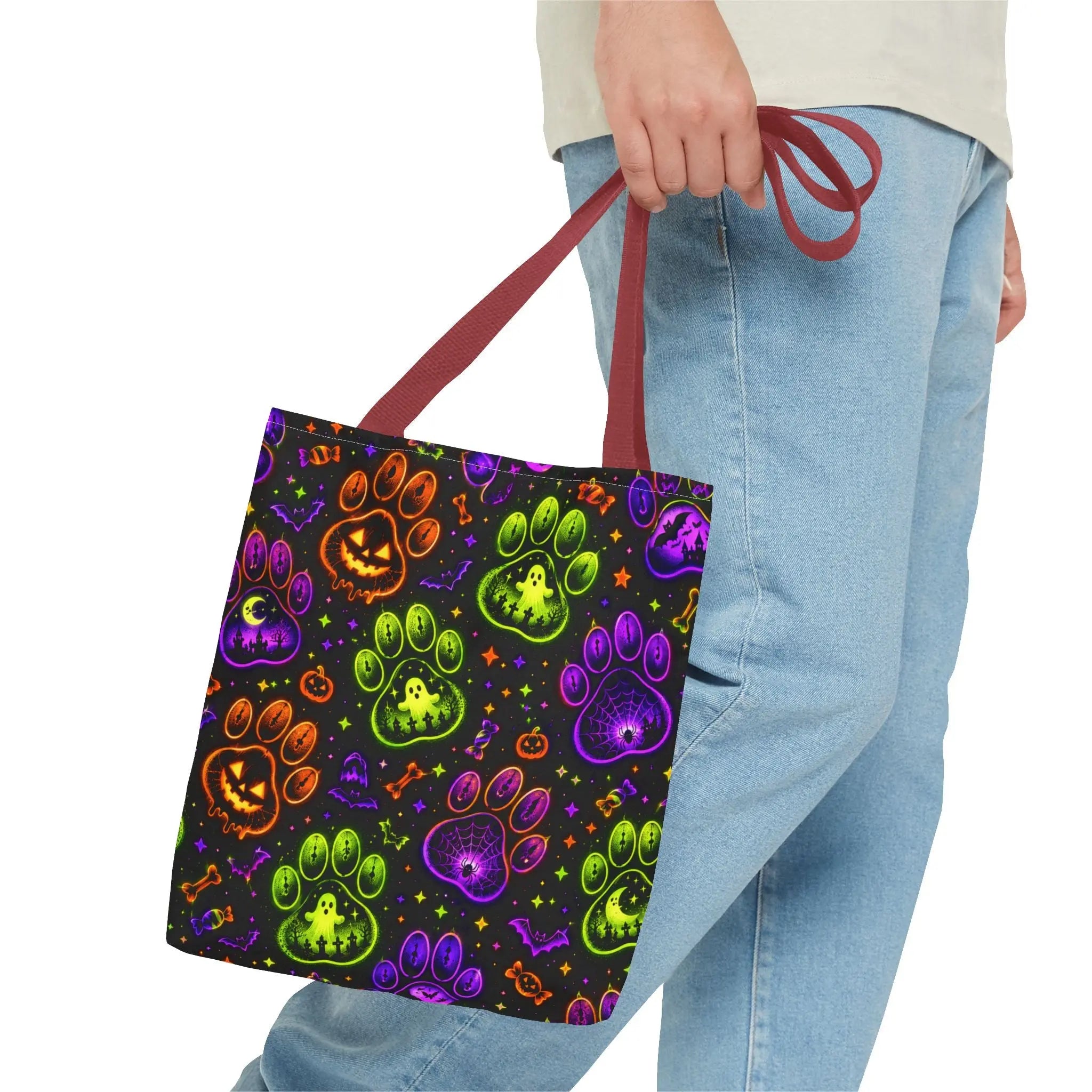 Spooky Neon Paw Print Tote Bag – Halloween Dog Lover Gift Printify