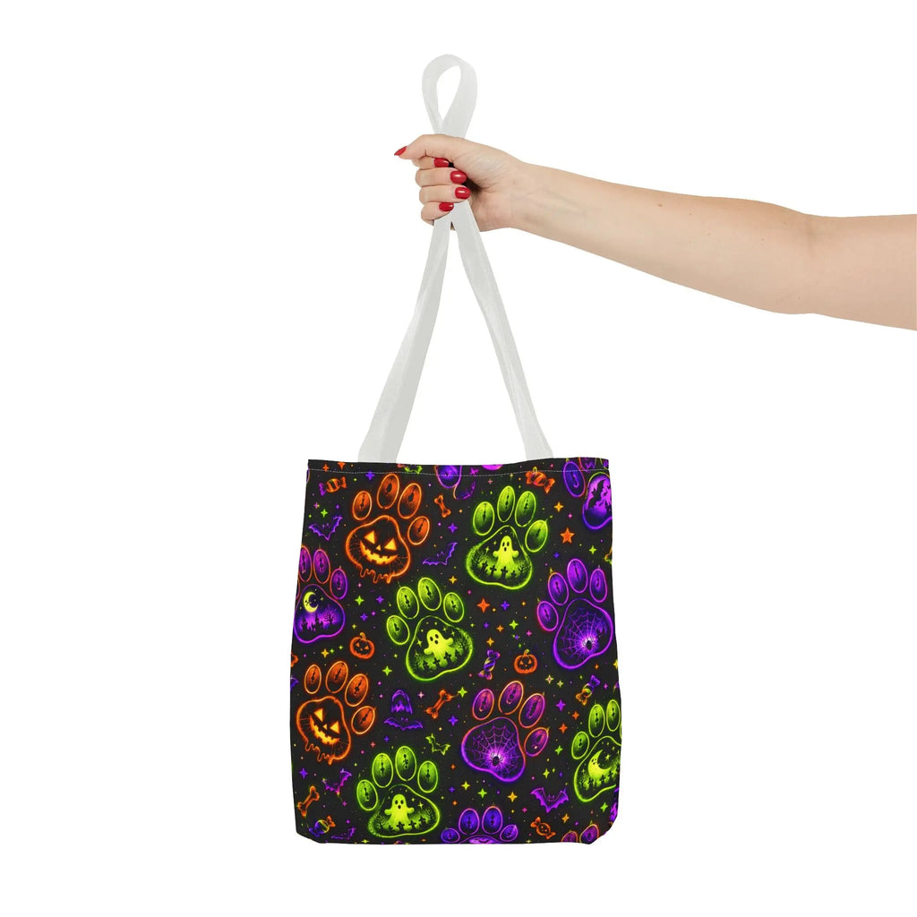 Spooky Neon Paw Print Tote Bag – Halloween Dog Lover Gift Printify