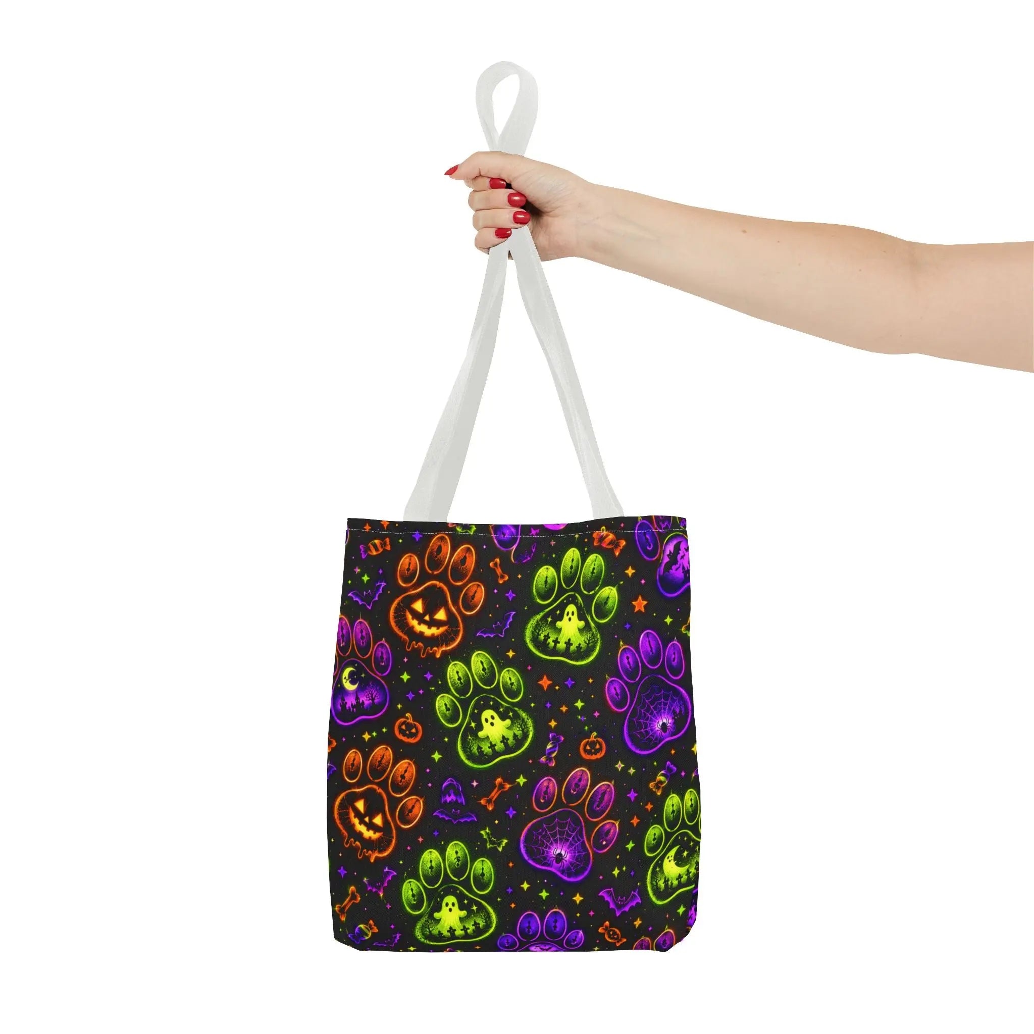 Spooky Neon Paw Print Tote Bag – Halloween Dog Lover Gift Printify