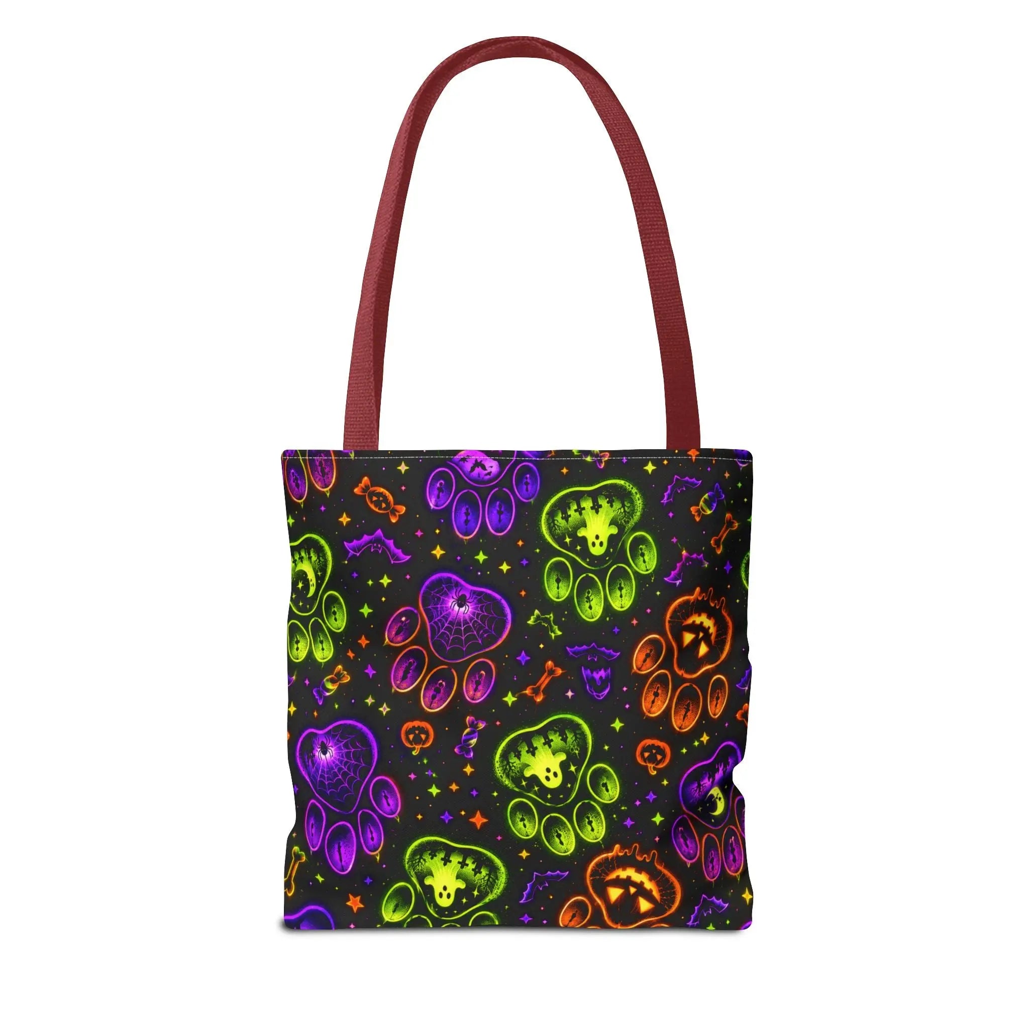 Spooky Neon Paw Print Tote Bag – Halloween Dog Lover Gift Printify