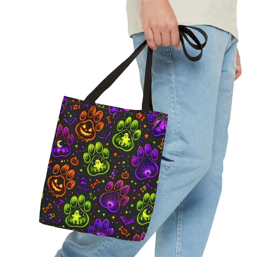 Spooky Neon Paw Print Tote Bag – Halloween Dog Lover Gift Printify