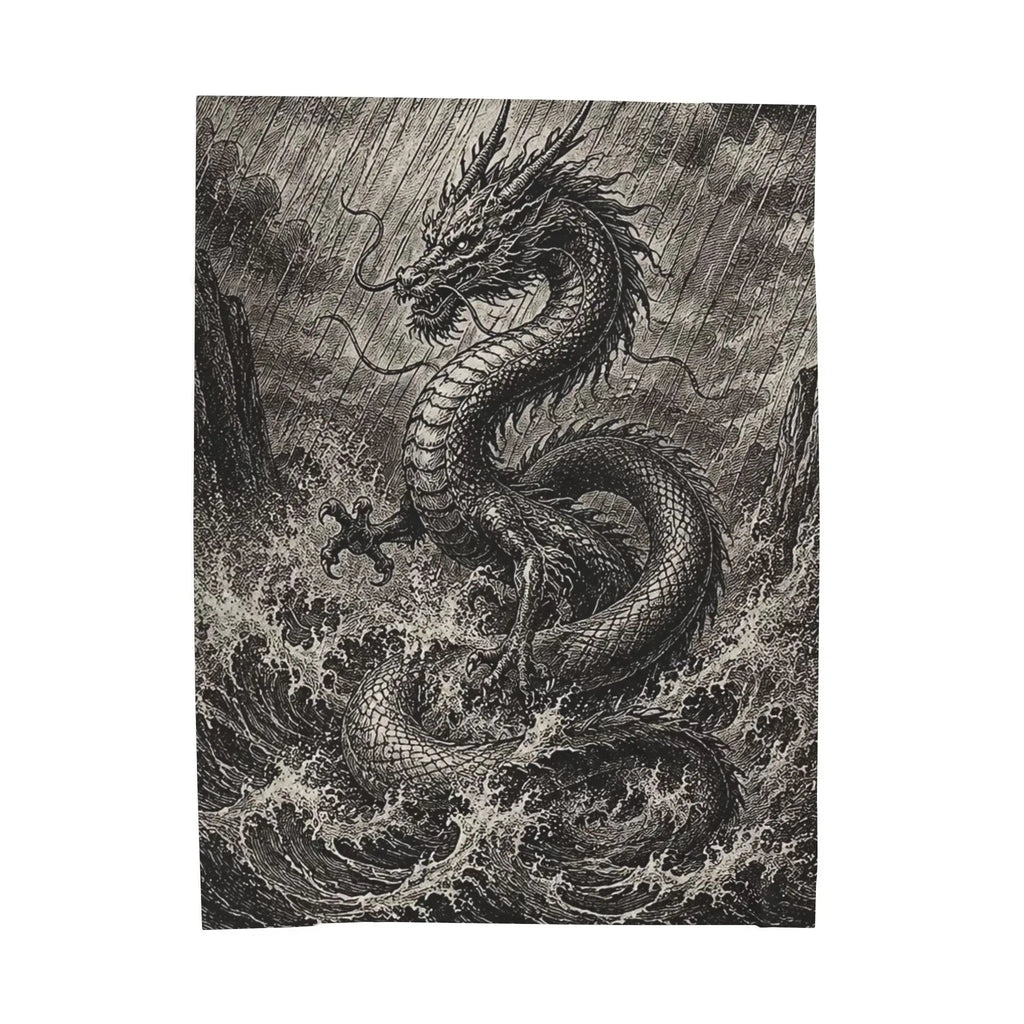 Japanese dragon plush throw Printify