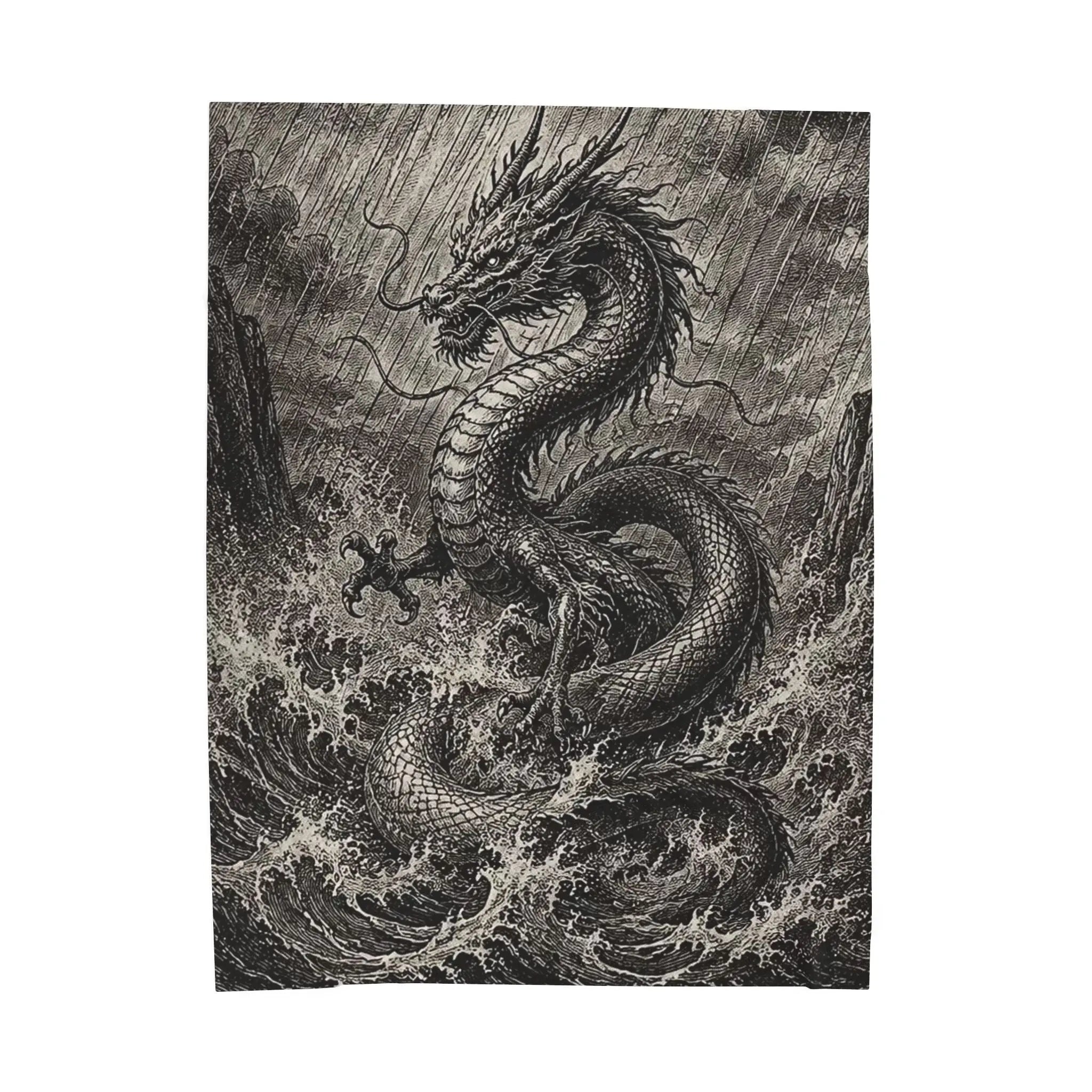 Japanese dragon plush throw Printify