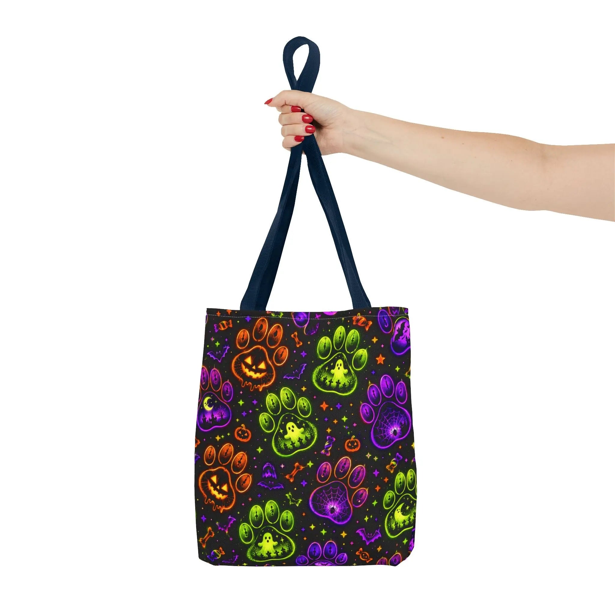 Spooky Neon Paw Print Tote Bag – Halloween Dog Lover Gift Printify