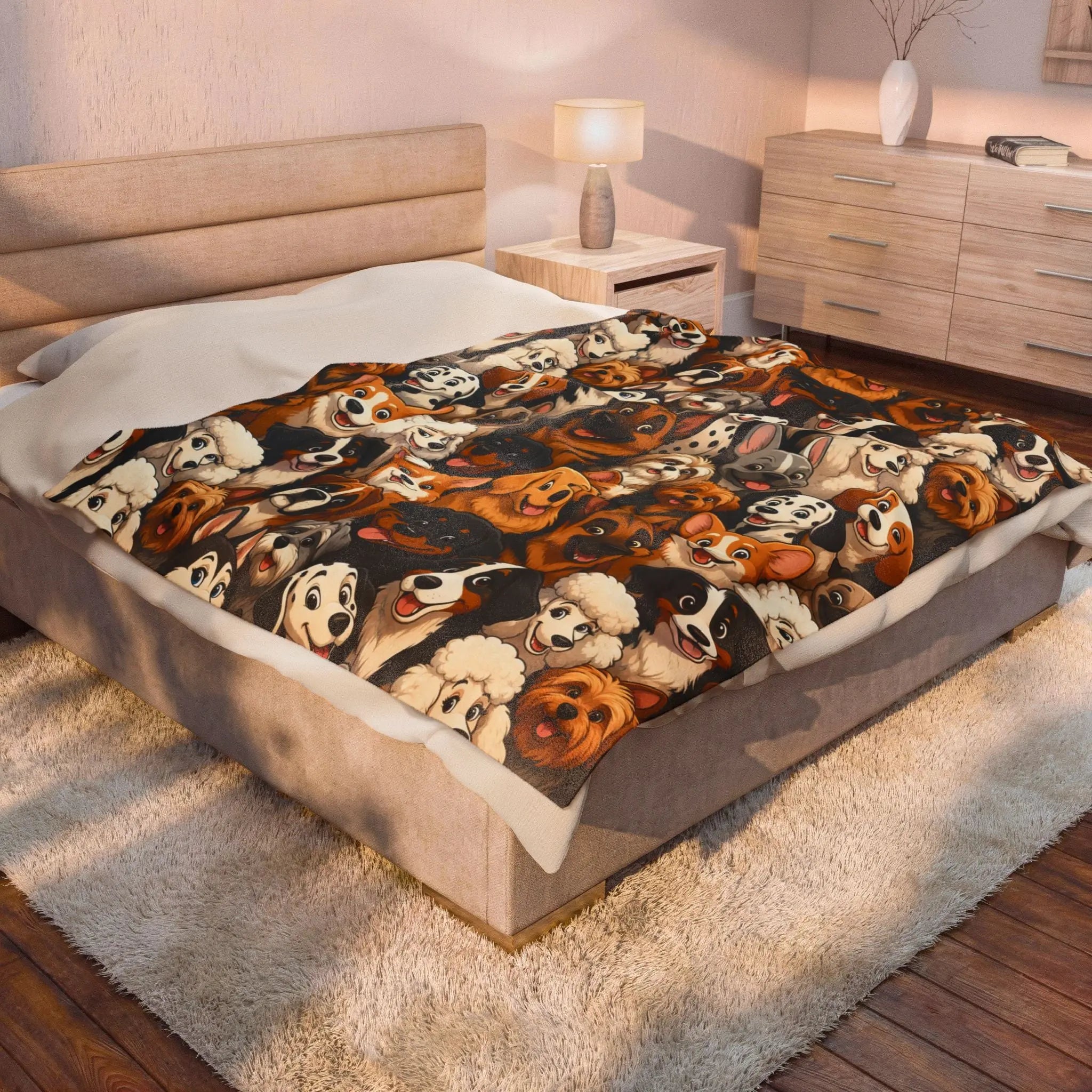 Different breed dog blanket fun cartoon art Printify