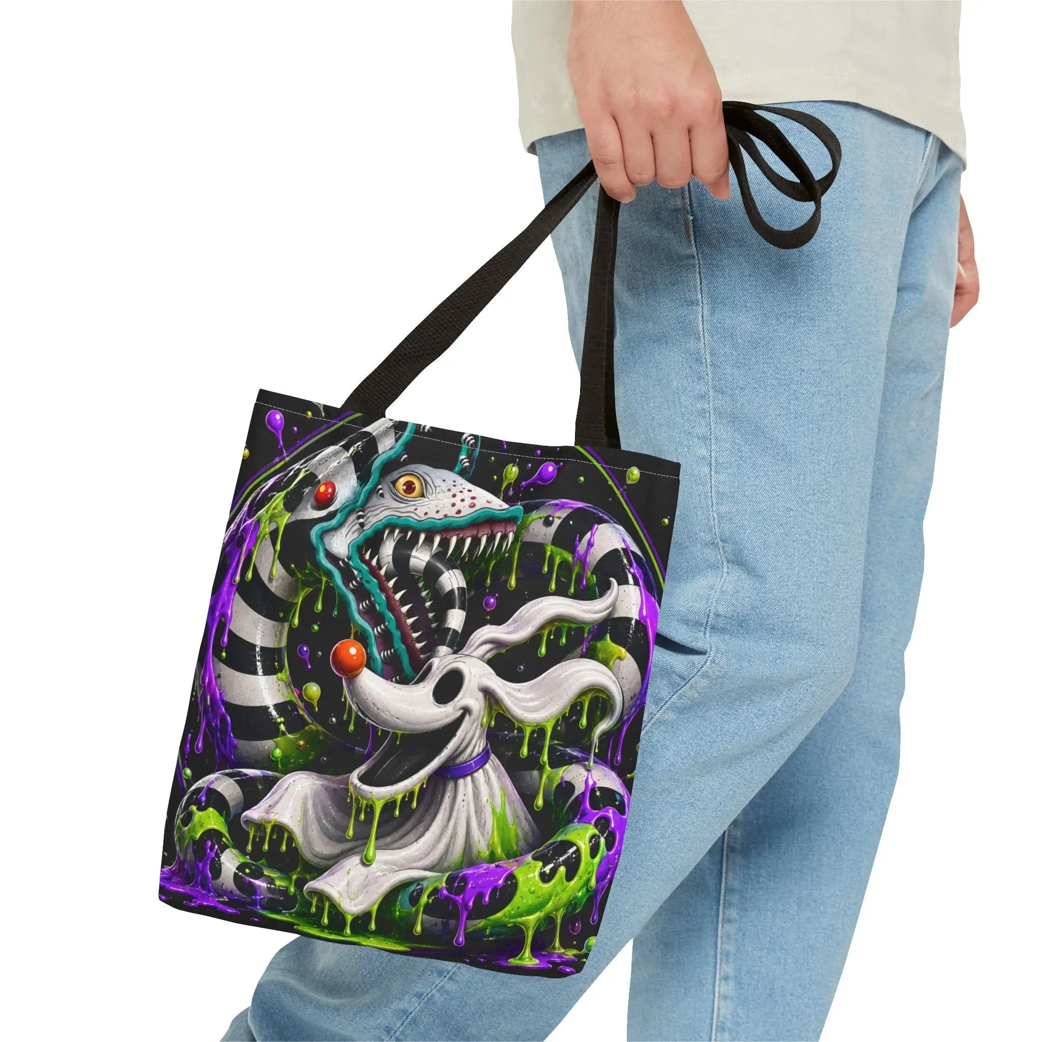 Ghostly sandworm and zero Horror Tote Bag – Neon Art Printify