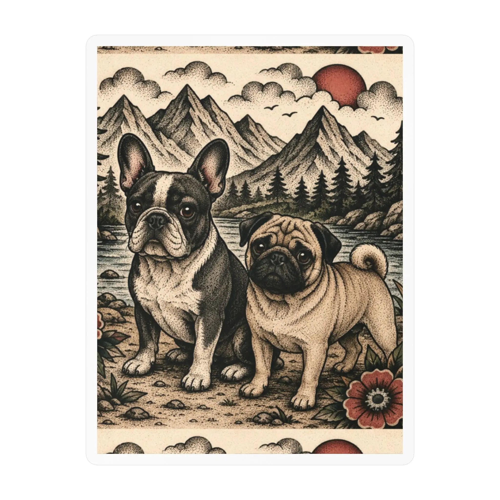 Pug and French Bulldog Vinyl Decals Printify