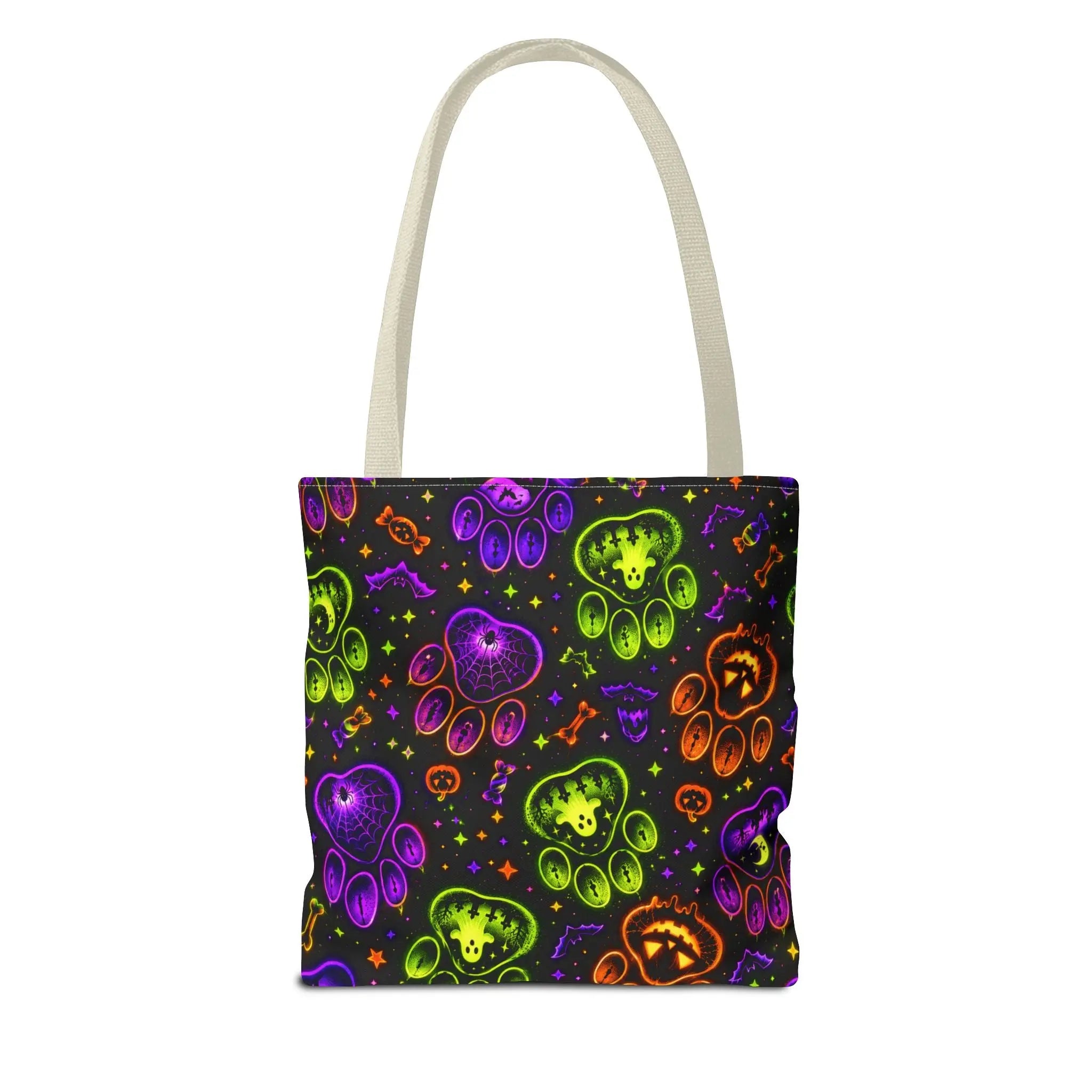 Spooky Neon Paw Print Tote Bag – Halloween Dog Lover Gift Printify