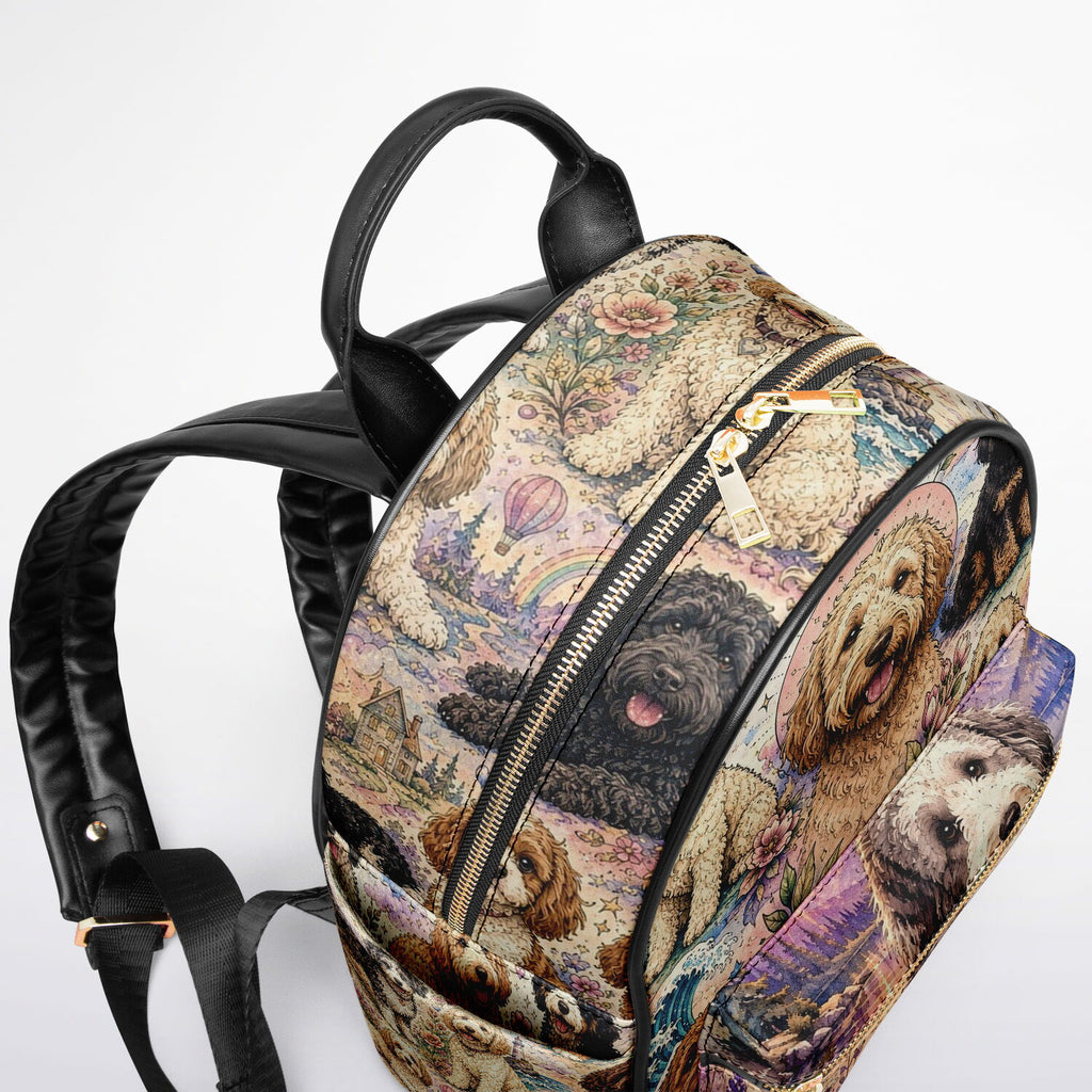 Pastel Doodle Adventure Mini Backpack | Dog Lover Backpack | Sheepadoodle, Goldendoodle & Bernedoodle Inspired Mini Backpack - AOP